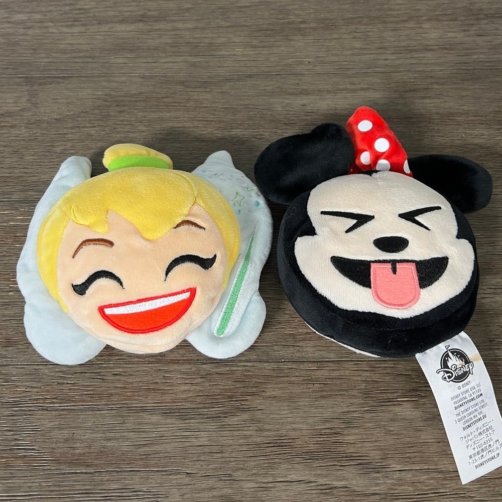 Disney Store Emoji Flip Plush Minnie Mouse Tinker Bell Reversible Set of 2